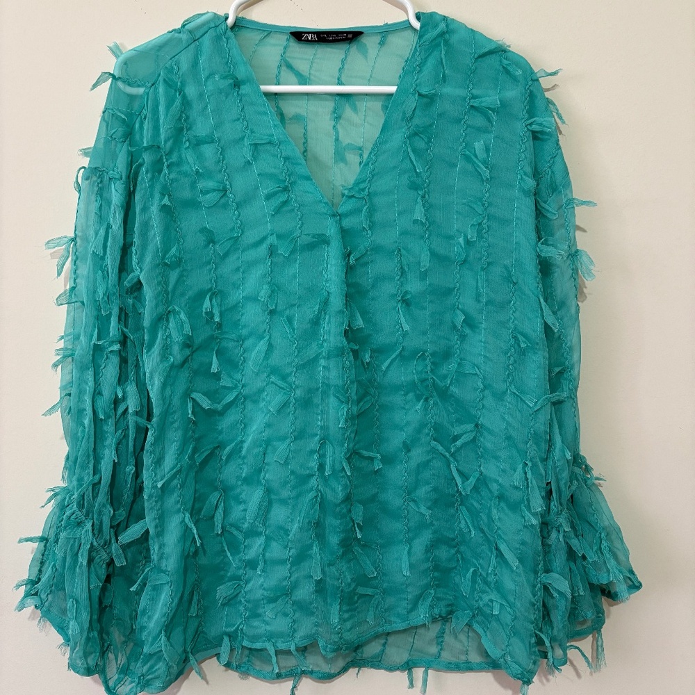 Zara Teal Textured Top